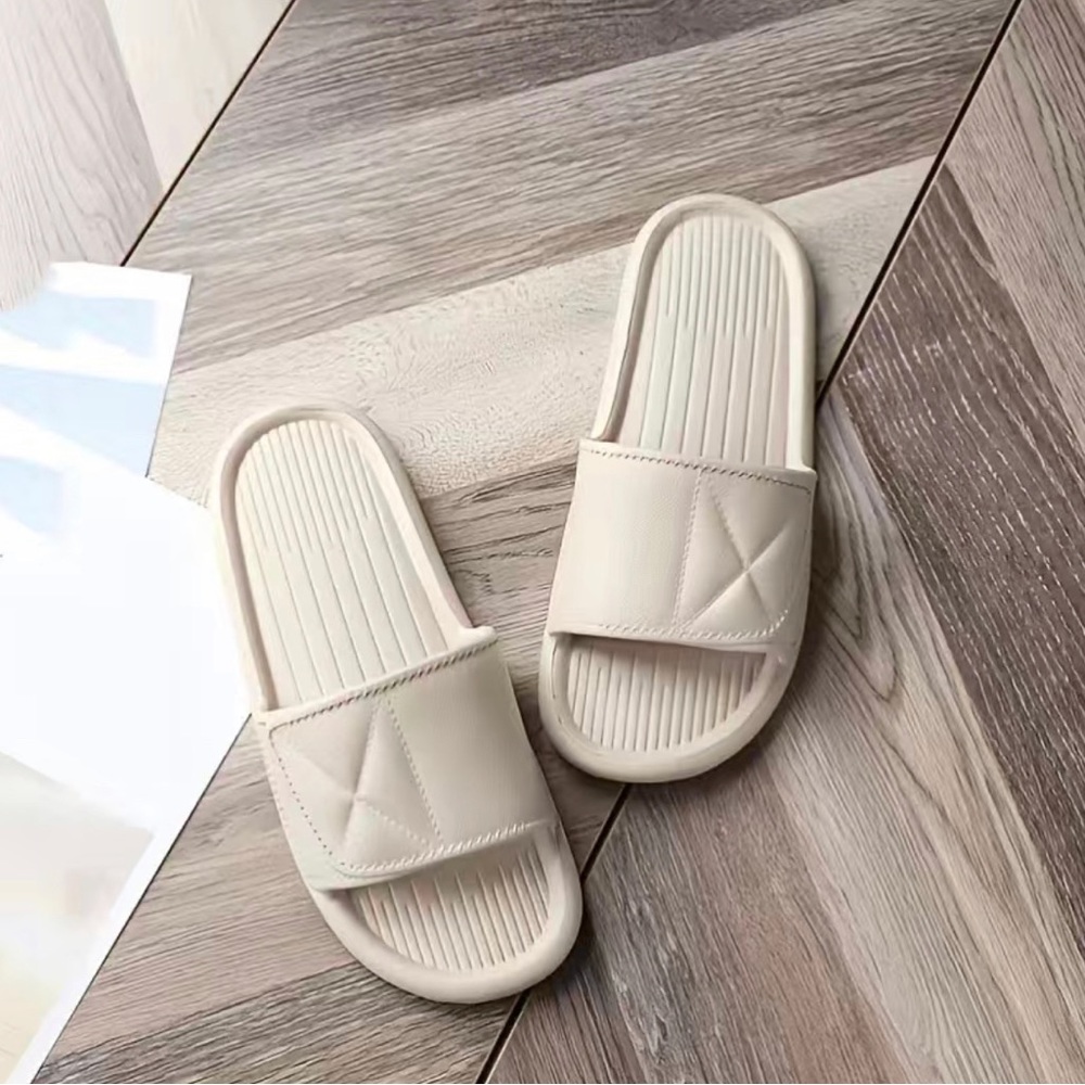 Indoor Flat Slippers, Simple Lightweight Slides Cream